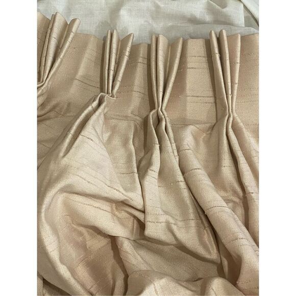 Vintage Silk Curtain Panel Pencil Pleat Handmade Beige 34” w x 86” l - Picture 2 of 7